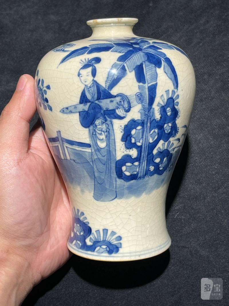 清晚期 浆胎青花折桂图梅瓶一对 - 图3